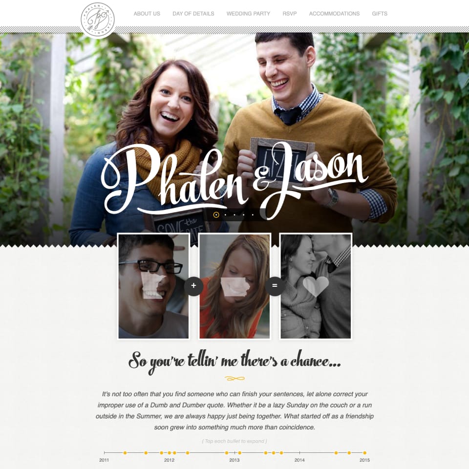 The top portion of a website where a young attractive woman and average looking man are laughing with each other.